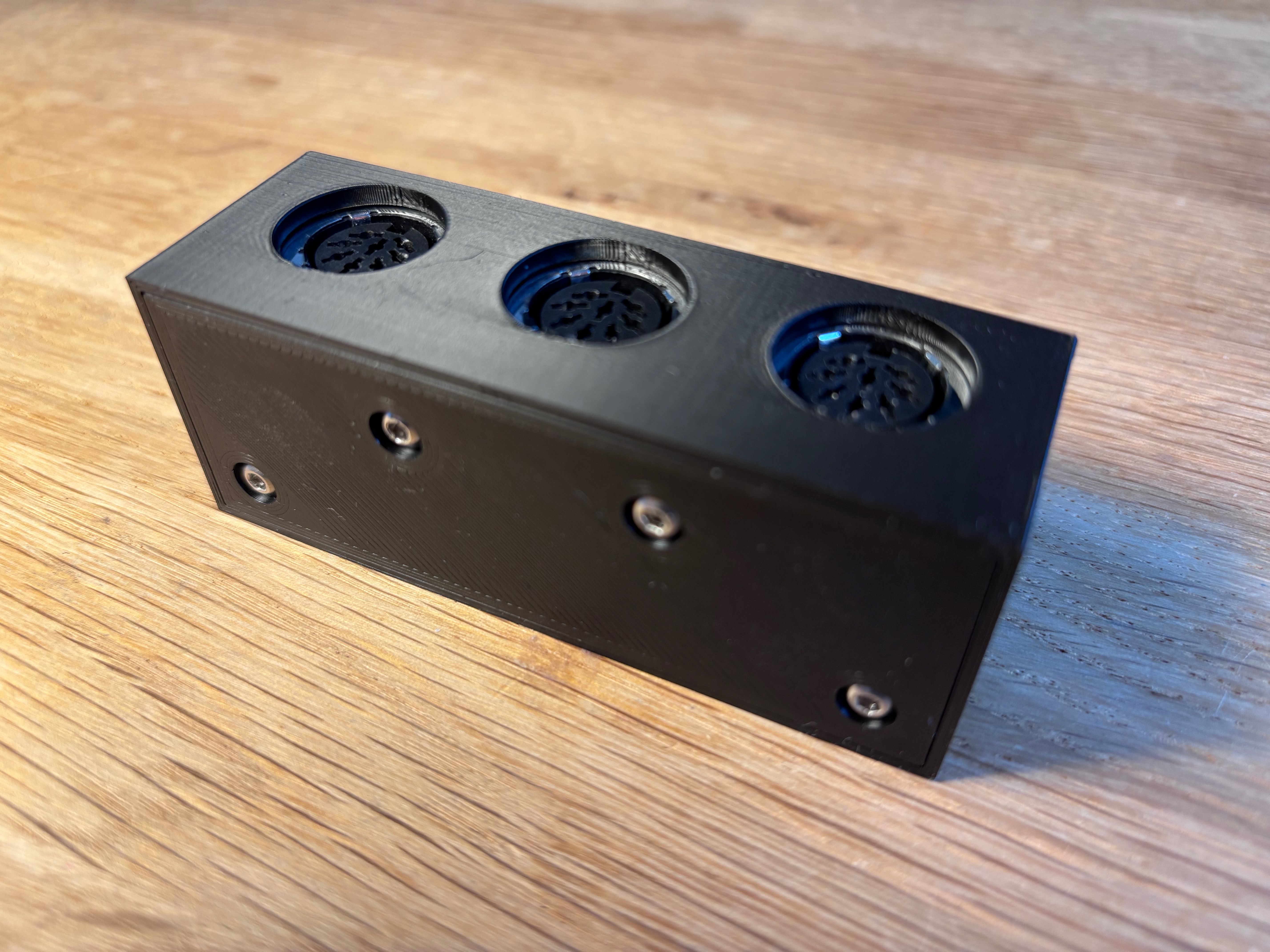 Enclosure seen from the back, with the lid screwed in place
